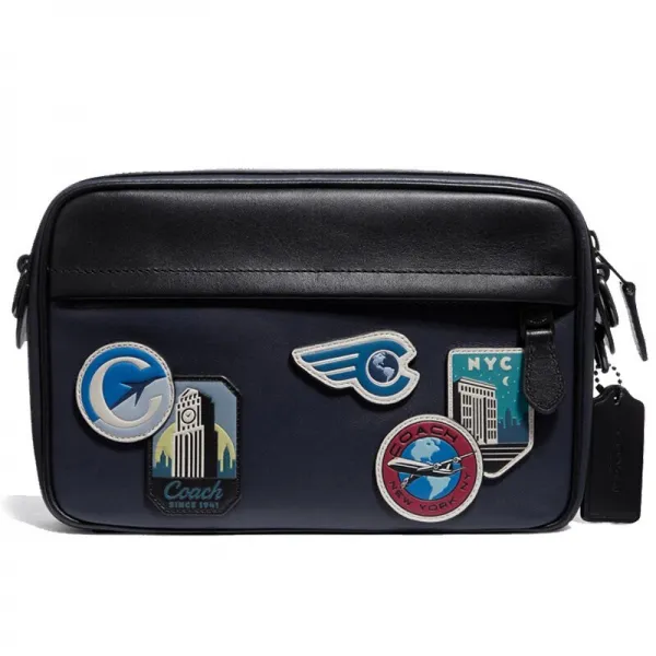 COACH 콤 치 사치품 남성 배지 아플리케 카메라 백 숄 더 백 크로스 백 F72945 / F72947 F72945 네 이 비 블 루 뱃 지