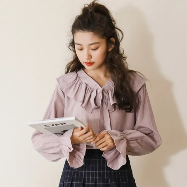 블라우스 여 디자인 소중 2020 초 춘추 학원풍 복고항 맛 긴팔 상의 가볍고 친숙