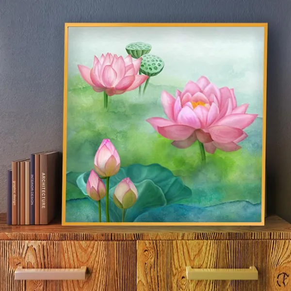 리암 연꽃그림액자 풍수그림 돈들어오는 꽃그림 50goldAL7 인테리어용 명화 서양화