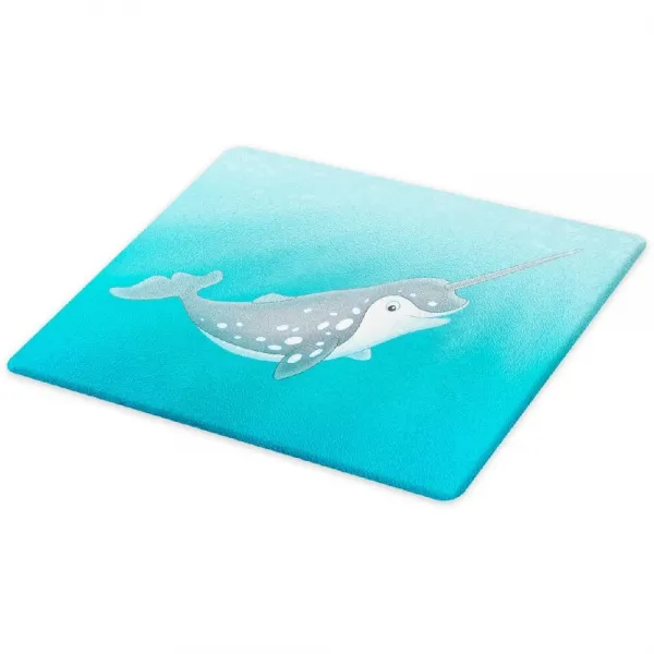 Ambesonne 화이트와 북극 일각 고래 고래 도마 만화 스타일 그리기를 일각 고래는 수생 장식 강화 유리 및 상세페이지참조