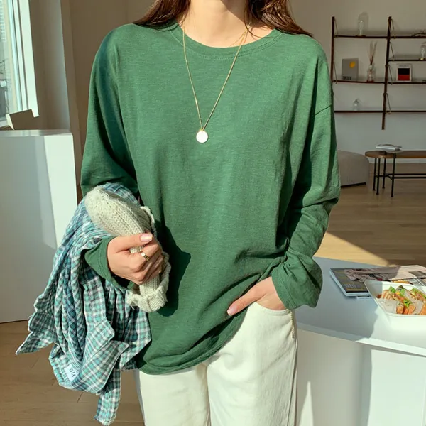 메리바움 오버핏 슬라브 긴팔 티셔츠 루즈핏 박시 데일리룩 티셔츠>>긴소매