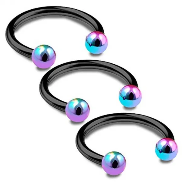 에스컴퍼니 바디 첼리스트 3pcs 16g 호스 슈 링 립 Septum 연골 후프 Tragus 포워드 헬릭스 Black Ano