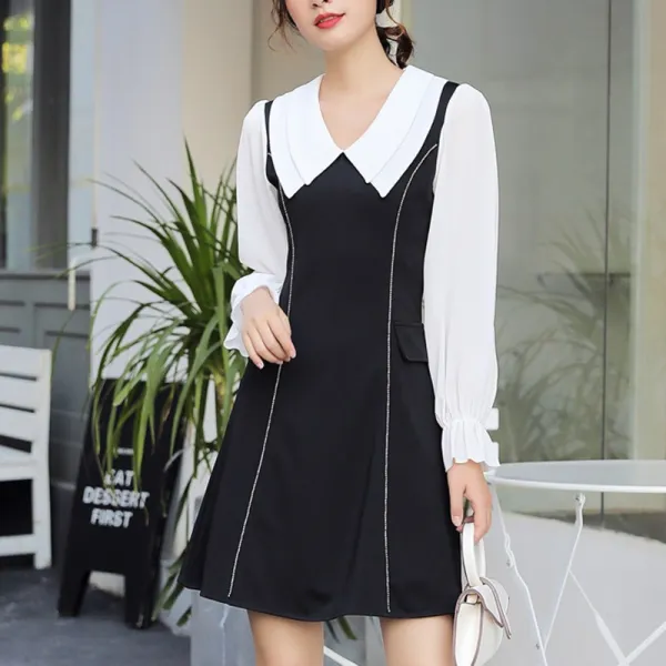 프로젝트브이 여성 클래식 빅카라 라인 블랙 원피스 하객원피스 모임원피스 미니원피스 4 J