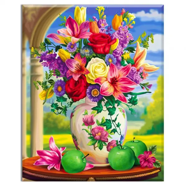 FASEN DIY 보석십자수 캔버스 형액자 세트 40 x 50cm, K042 풋사과와 꽃