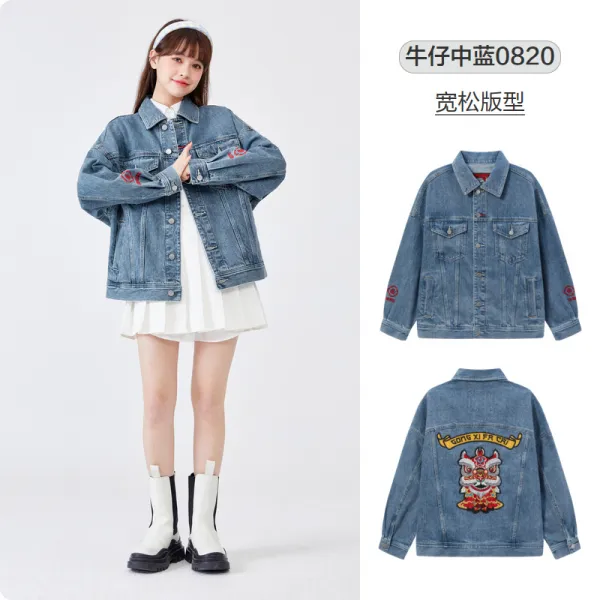 카라넥 삼마 데님점퍼 여성 사자춤을 추다 자수 나라 트렌드 디자인감각 2022 봄계절 와일드자켓 년 4324131096