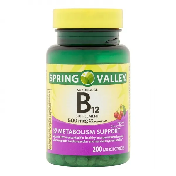 Spring Valley 스프링벨리 비타민B12 시아노코발라민 500mcg 200츄어블 악성빈혈 브레인포그, 1mg, 2개