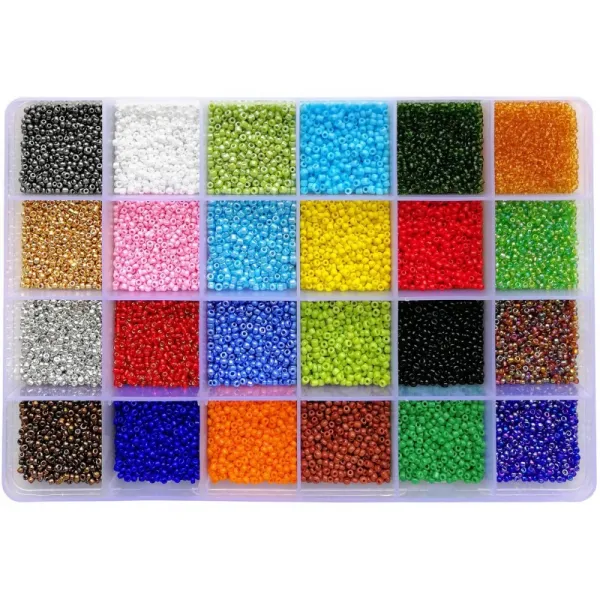 상자 24 다색 구색 12/0 유리 씨앗 구슬 2mm 공예 씨앗 구슬 구멍 0.6-0.8mm (1000pcs / 컬러 24 색)