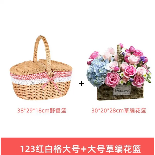 Apr.14 40번 핸드볼 피크닉 용량 망조기대 덮개만두인 덩굴로 엮은 피크닉 망 붉은 장바구니는 피크닉 바구니를 갖추고 있다.Z, 123 레 드 화이트 + 라 지 꽃바구니