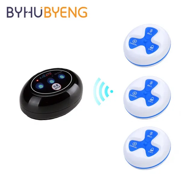 BYHUBYYENG 무선국 3호 통화1 비상 상사 호출기 Sos 가정용 경보 테이블 서비스 송신기, 02 3 button 1 receiver
