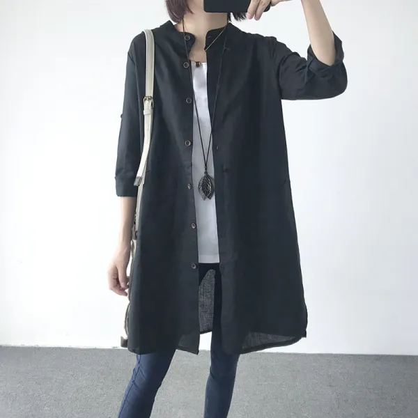 Lw02 긴소매 여름 롱 셔츠 여성 루즈핏 셔츠 Hyy4