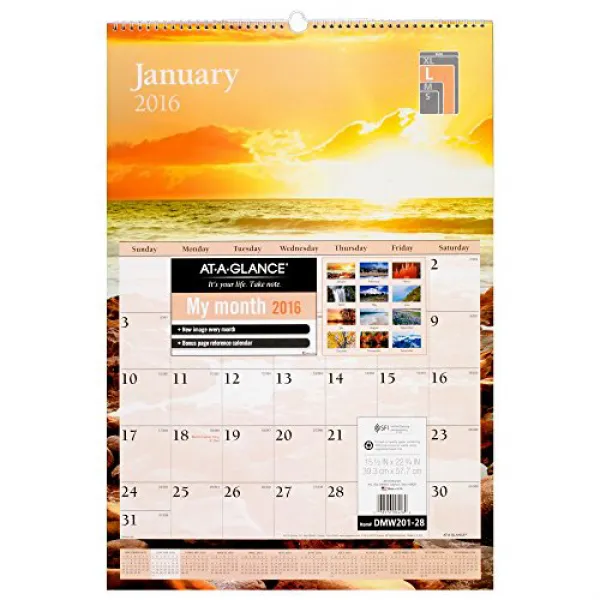 AT-A-GLANCE Monthly Wall Calendar 2016 Scenic 15-1/2 x 22-3/4 Inches (DMW201-28) AT-A-GLANCE 월별 달력, nullSET