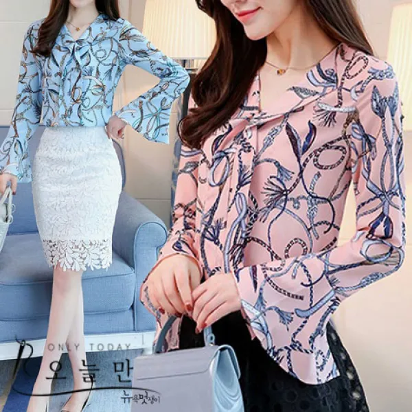 오늘만 뉴욕멋쟁이 스네이크 사슬 블라우스 여성 여자 패턴 꽃무늬