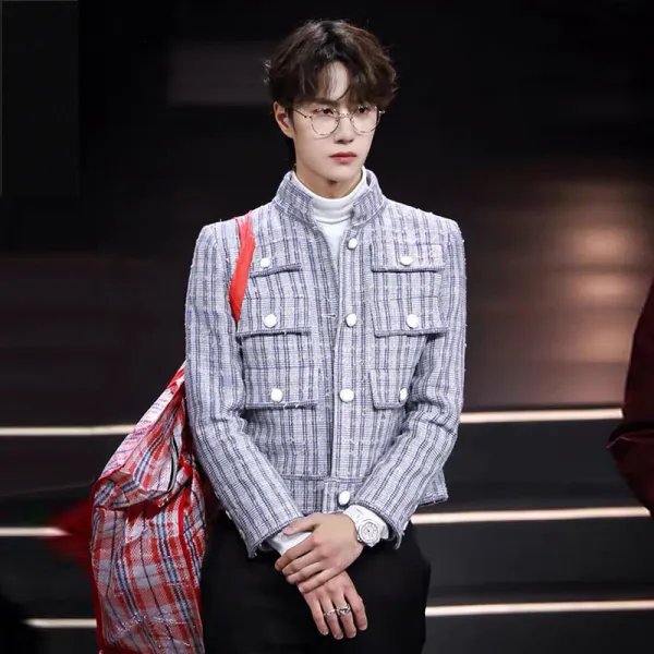 청 루 왕일박 스타일 고풍스러움 슬림 스탠드 트위드 스몰 향풍 코트 여자