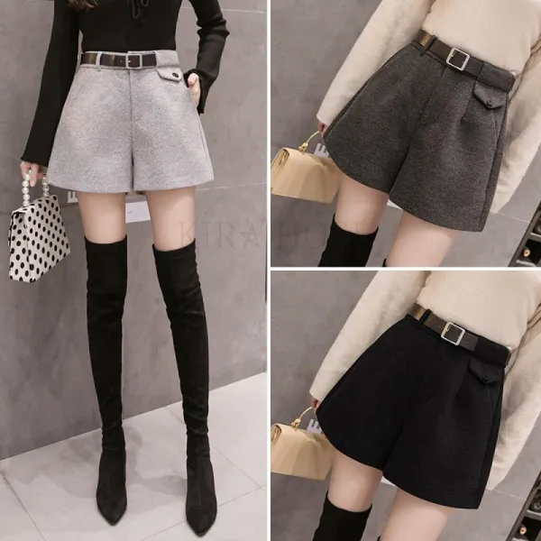 Kirahosi 여성 캐주얼 모직 반바지 팬츠 바지 하이웨이스트 50호+덧신증정 Aqyj6elz