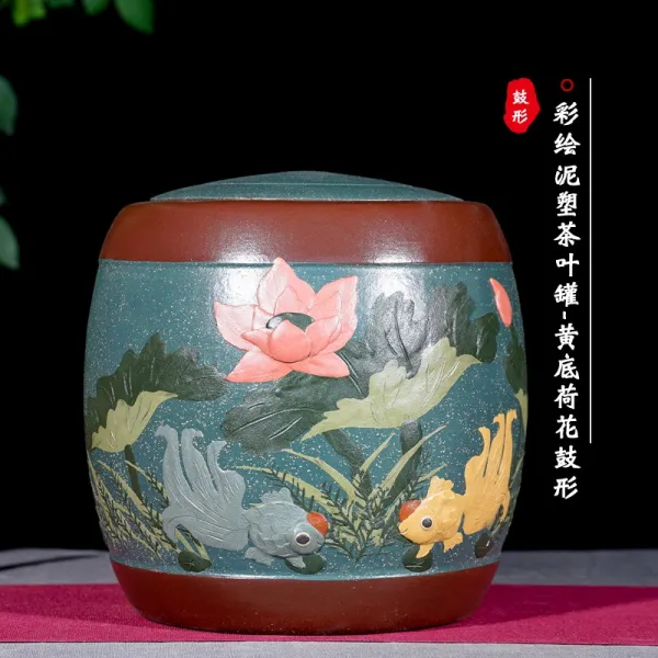 범용 보라색 기예 흥에 맞다 자사 푸얼 항아리 거친 도자기 저축 보관함 대소 차잎 통 페인팅 흙으로 빚은 인형 다관 블루