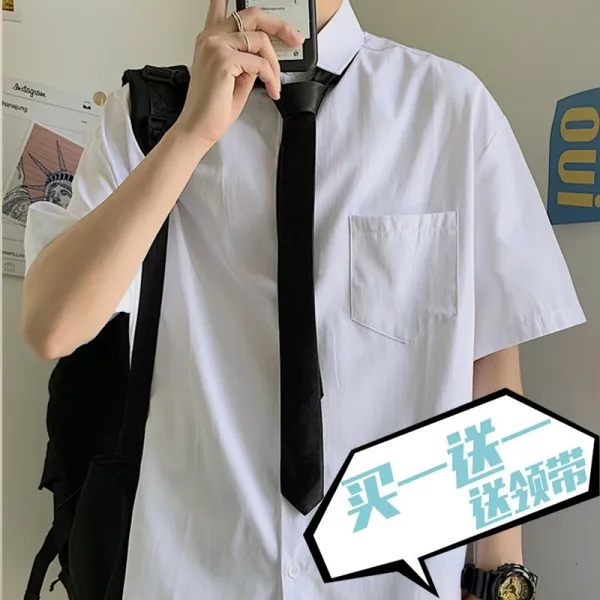 화이트블라우스 DK 유니폼 남자 청소년 여름 반팔 답변함 졸업 교복 긴 소매 와이셔츠 넥타이를 선물함 2255578549