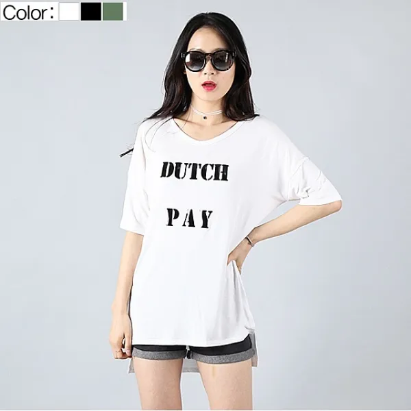 111 새론미래 / Free 더치페이롱 롱반팔면티셔츠(여) 봄티셔츠 레터링티셔츠 반소매