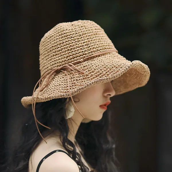 미스메모 (MISMEMO) 초모녀 여름철 해넘이 감는 차양 모자 해변 여행 가이드 해변 모자 베이직모자 심플한 리본 (hobble) 차