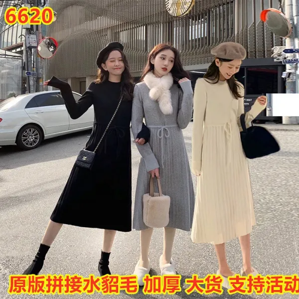 에이프릴래빗 예쁜옷 레드 스웨터 스커트 여성 겨울 와이드 미디기장 롱 롱 기장 니트 스커트 21se747