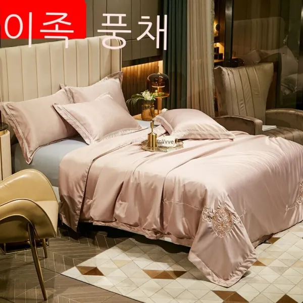 이인풍 여름이불 순색 심플한 북유럽풍 여름이불 물세탁 얼음자수 에어컨 이불 싱글.m. 미샤 얇은 이불, 반도연