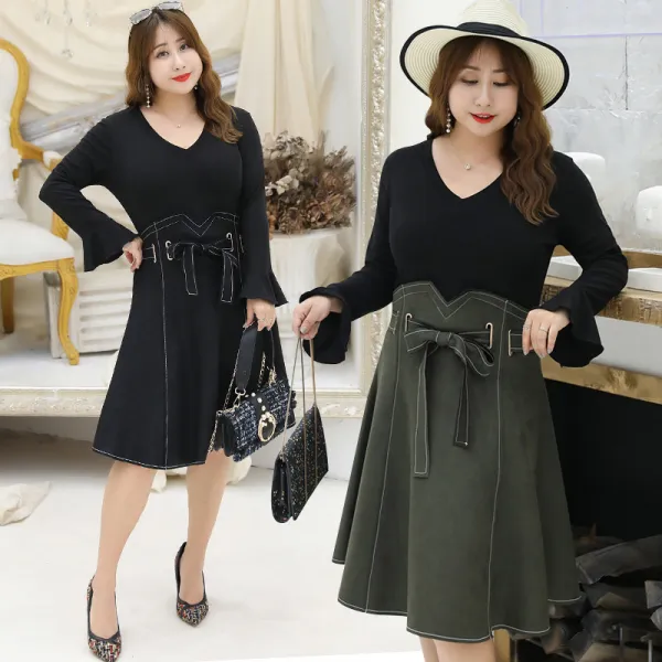 오늘도 자신있게 키스미 2019가을신상 여성 빅사이즈 원피스 여자 긴팔원피스 벨트 라운드넥 가을원피스 롱원피스 블랙 루즈핏 원피스치마 4xl