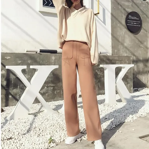 Kirahosi 여성 모직 바지 배기 팬츠 와이드 캐주얼 모직 통바지 96호+덧신증정 Bvszc0q