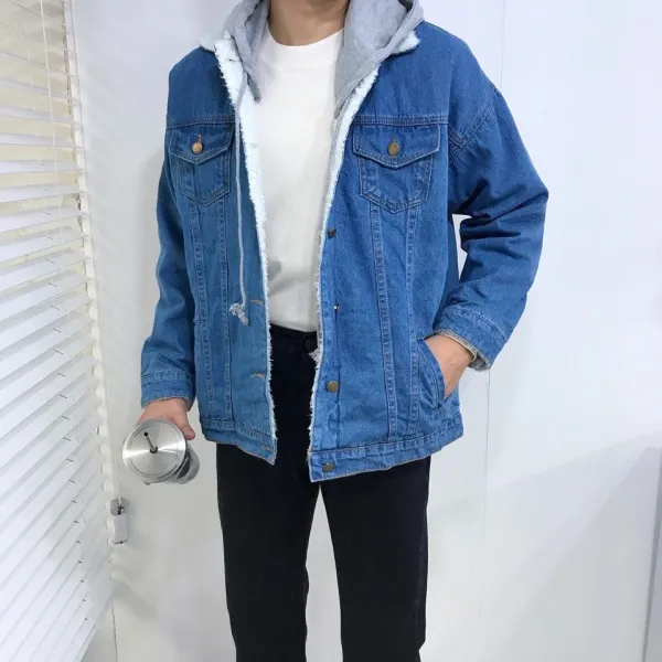 아르페 남자 가을 겨울 양털 레이어드 후드 청자켓