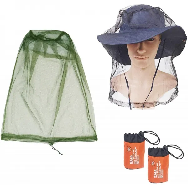 KATOOM 2Pcs 모기 헤드넷 야외 낚시 모자 모자 모기 그물 얼굴 보호 녹색 과 슈바츠 곤충 격퇴 캠핑 실행
