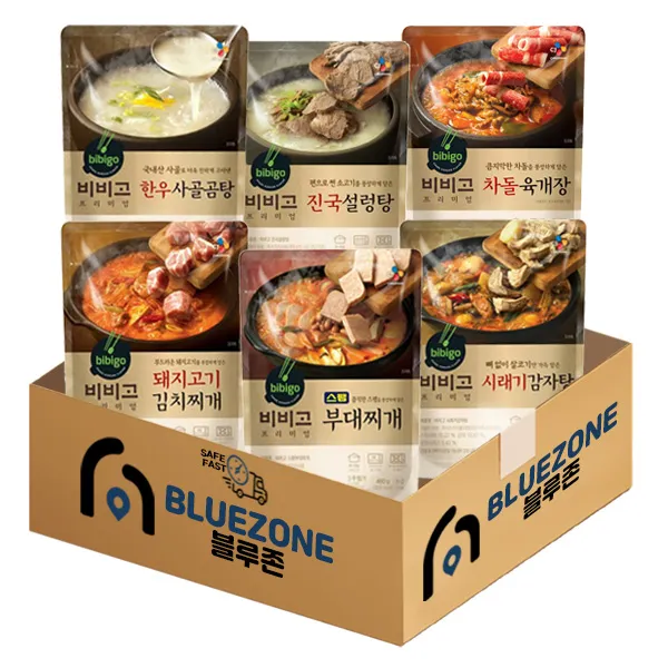 [블루존] 비비고 프리미엄 즉석국탕 6종 B세트 (한우사골500g+진국설렁탕500g+차돌육개장500g+돼지고기김치찌개460g+스팸부대찌개460g+시래기감자탕460g), 1세트