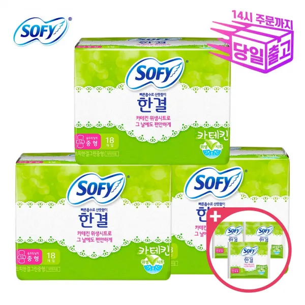 쏘피 바디피트 한결 카테킨 중형 18P 3팩 + 증정 6P 날개형 생리대, 1세트