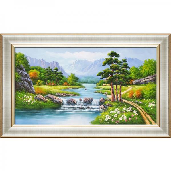 (진품) 물 풍경화 산수화 그림 액자 풍수 부자되는 생기 유화 거실 현관 배산임수 (산수화그림) 풍경, 17번(판넬)노프레임
