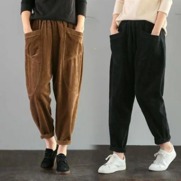  실버캣 여성 빅사이즈 캐주얼 골덴 앞 포켓 긴 바지