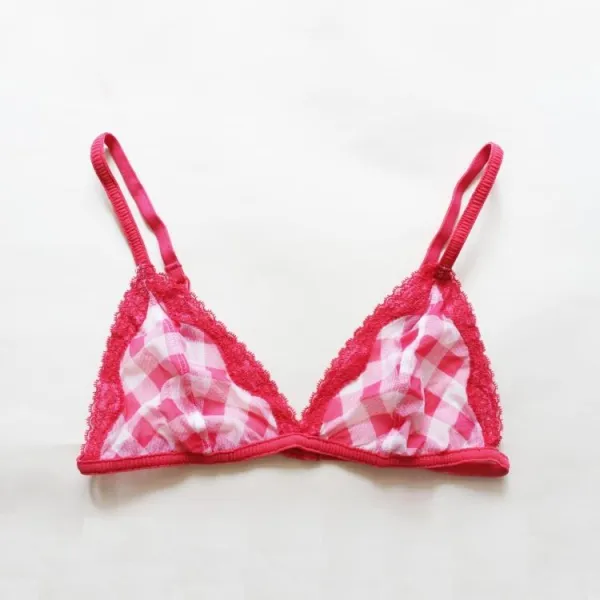 젤리마켓 노와이어브라 B38 벨기에 Lindex 단돈 분홍 체크 겹겹이 둘러싸다 초슬림 브래지어 실내 속옷