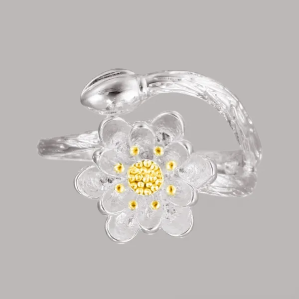 작은 연꽃 반지 여성스러움 차이나 빈티지 골드 연꽃 반지 조절 가능 Q0071