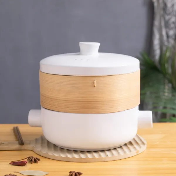 편백나무 찜기 찜냄비 찜통 떡시루 이유식 만두 호빵 떡 수육 냄비 2.5l 흰색 찜기와 대나무 찜통