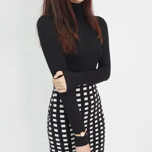 디디드레스 슬림 골지 터틀넥 티셔츠