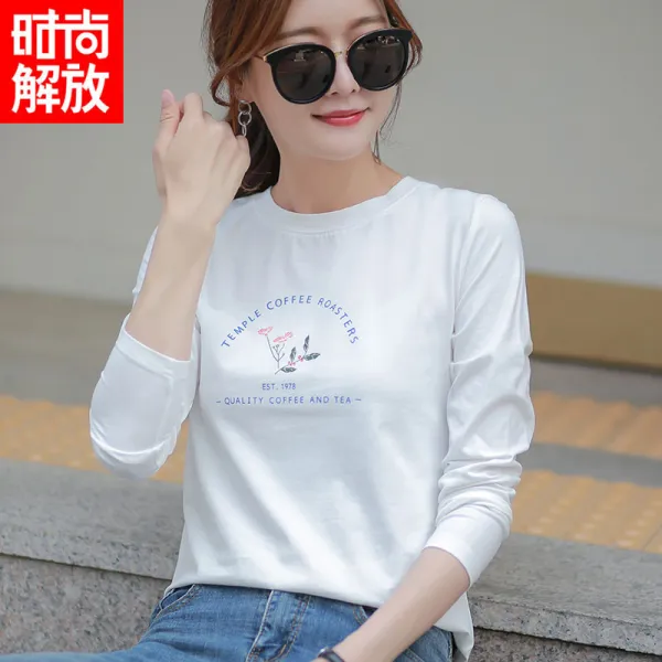 SHISHANGJF 여성 캐주얼 라운드넥 긴소매 티셔츠 45405558