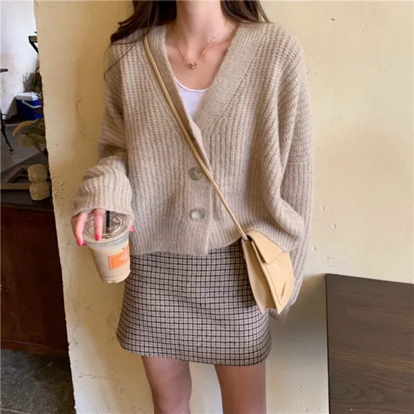 히트라고 여성 가을 겨울 브이넥 루즈핏 니트 가디건 Kyw