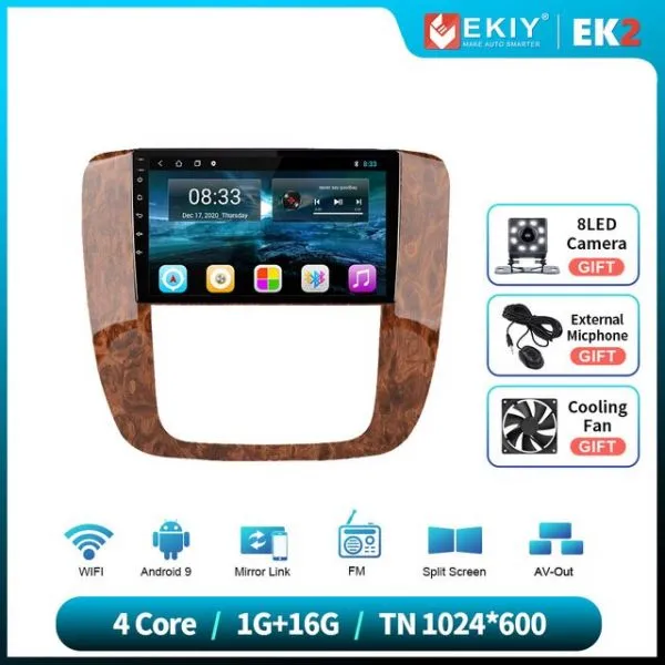 EKIY EK5 2DIN 안드로이드 10.0 차량용 GMC 유콘 시보레 타호 교외 2008-2012 멀티미디어 플레이어 오디오 FM BT GPS Navi, EK2 1G 16G BN