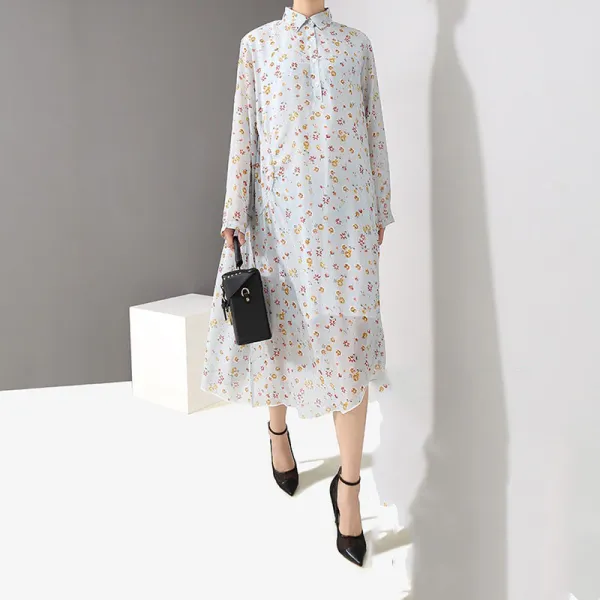 패션이루 플라워 시스루 쉬폰 원피스 롱 미시 언발 봄 루즈핏