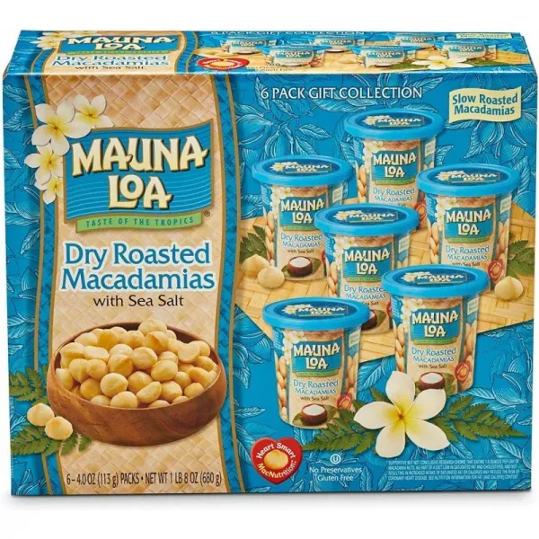 Mauna Loa 바다 소금 상자 세트를 가진 건조한 불에 구워진 마카다미아 견과-4 oz 깡통 6의 팩, 1, 단일옵션