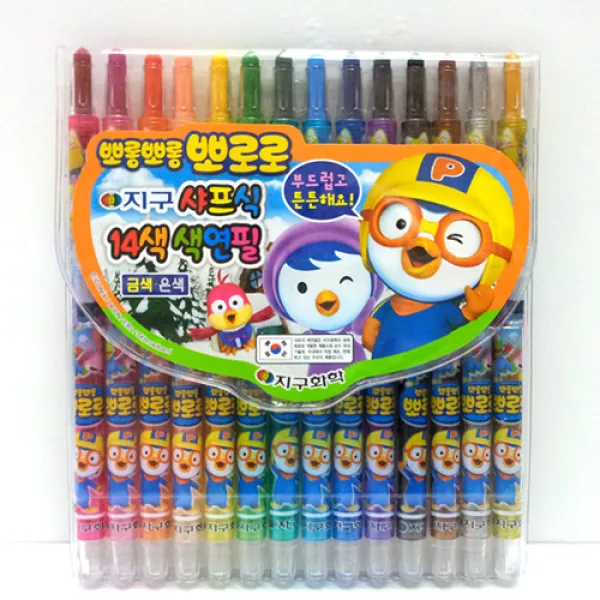 지구화학 뽀로로 샤프식 색연필, 3개, 14색