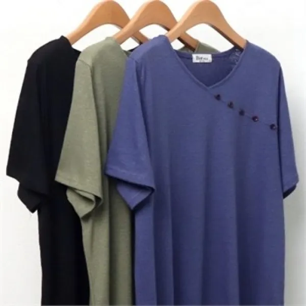 나야홍 빅사이즈 랩 단추 트임 브이넥 반팔티 미시옷