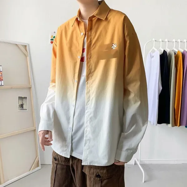 홍콩풍 산뜻하다 점점 변색 긴팔 셔츠
