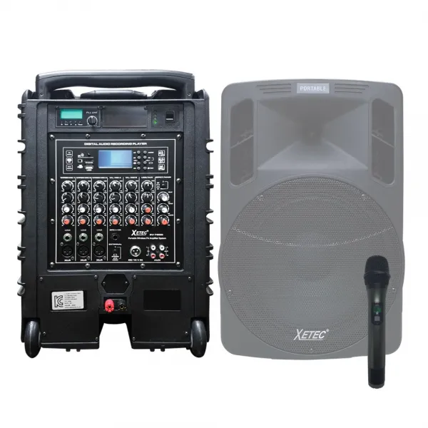 세텍코리아 EV-8510N 700W 충전식 이동식앰프스피커 6채널믹서내장 USB 블루투스지원 고출력앰프 나라장터등록제품 야외운동장출력사이즈앰프 행사용 공연용 강연용 버스킹용, 앰프+무선핸드마이크1개