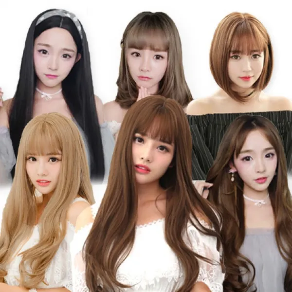 여자 웨이브 긴머리 단발 통가발 피스 반가발 밀크브라운 11마인 망있음 