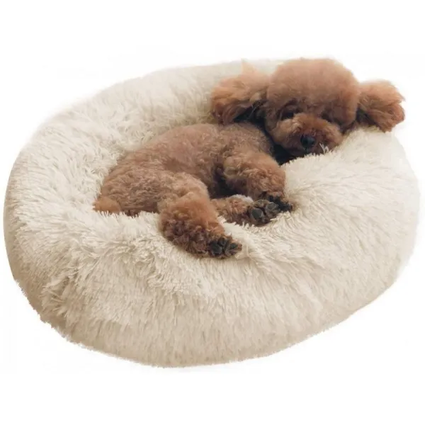 개 침대 고양이 침대 쿠션 침대 가짜 모피 도넛 형 Cuddler 공동 기복과 개선 된 수면을위한 고양이 및