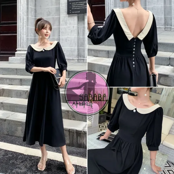  Sababa 사바바 백버튼 포인트 헵번 롱 원피스 드레스 데일리 오피스 하객