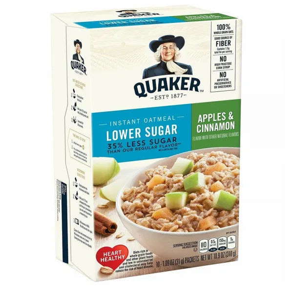 Quaker 퀘이커 저당분 애플 시나몬 오트밀 31g 10개입 1팩 Lower Sugar Apple Cinnamon 1회