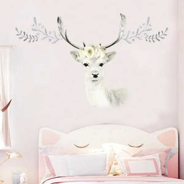 Ins 노루 일러스트스티커 침실 침대머리 독창적 개성 장식품 포근 방 접착 시트지 05 .담색 노루